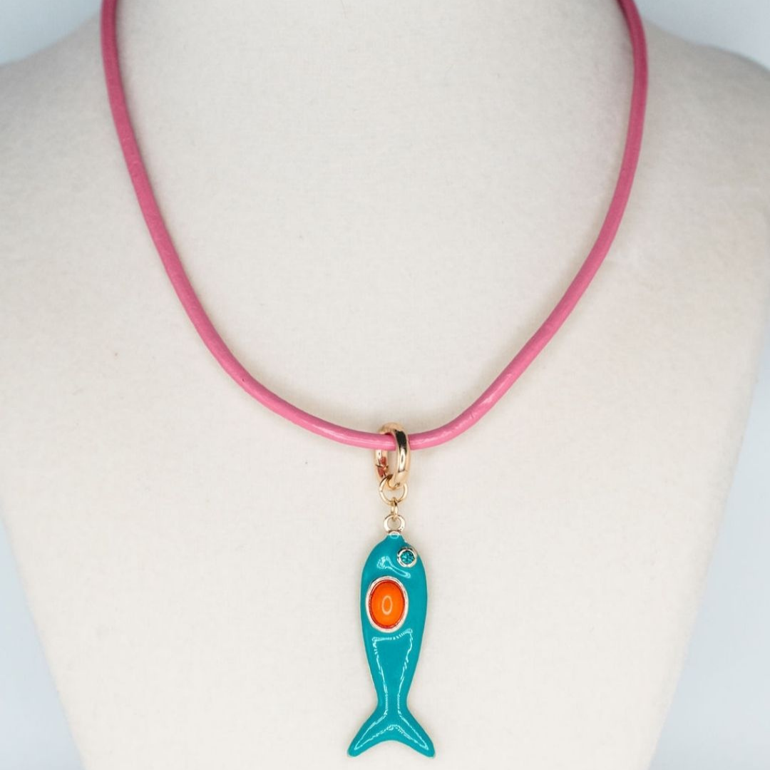 Leather Fish Necklace - Blue Fish
