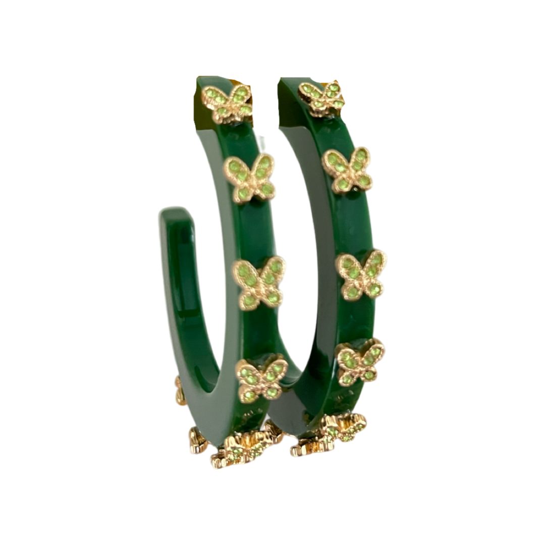 Emerald Hoop with butterfly shaped stones
