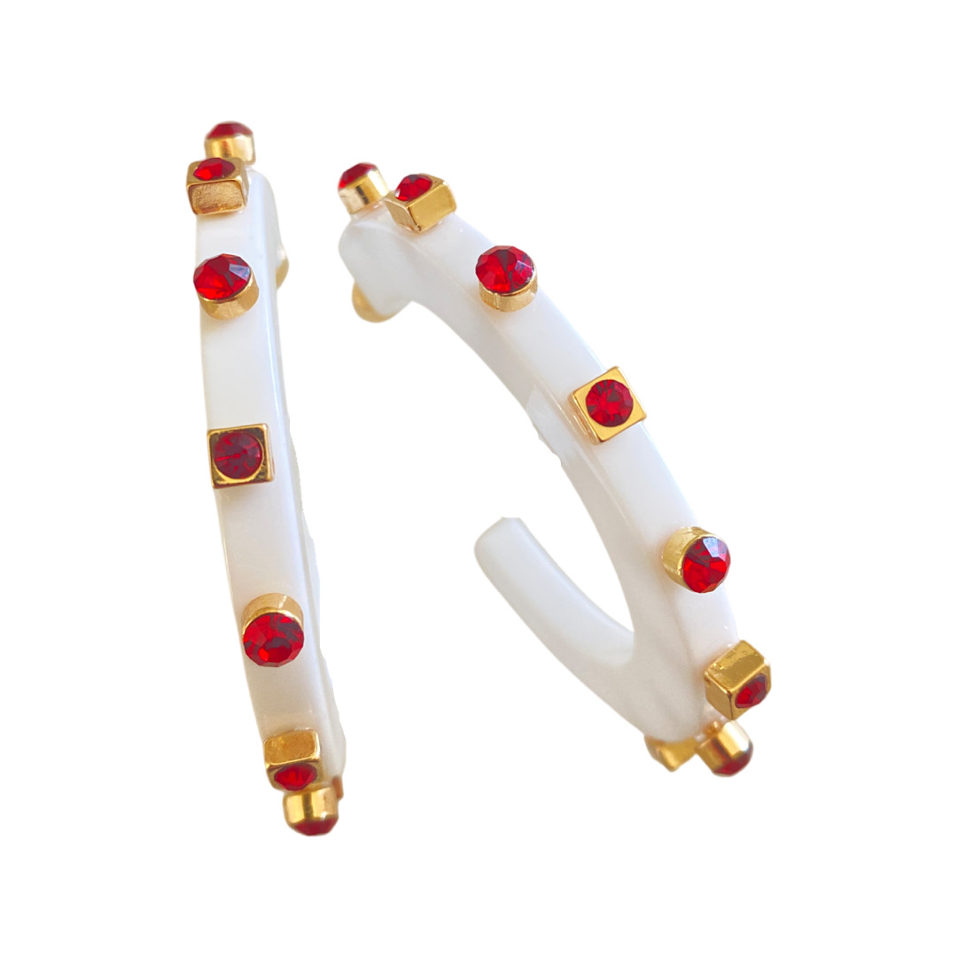City Girl Jewel Hoop - White/Red- Smith and Co. Jewel Design