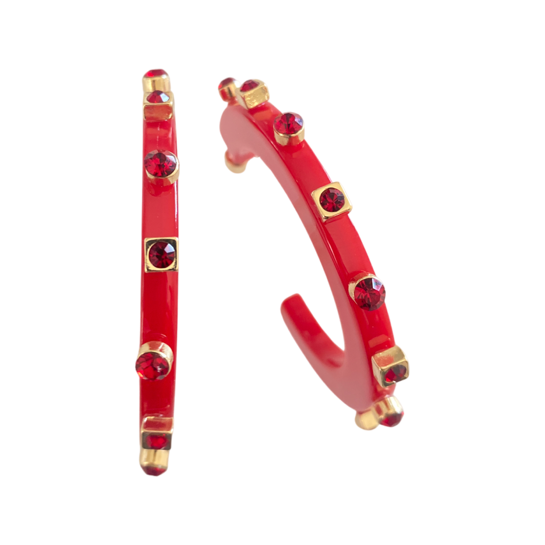 City Girl Jewel Hoop - Red / Red LARGE ONLY- Smith and Co. Jewel Design