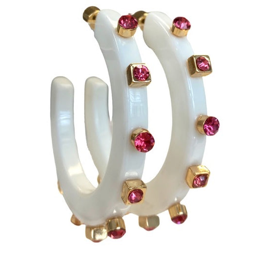 City Girl Jewel Hoop - White / Hot Pink- Smith and Co. Jewel Design