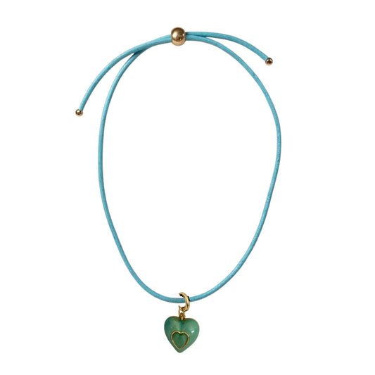 Heart Leather Cord Necklace - Powder Blue