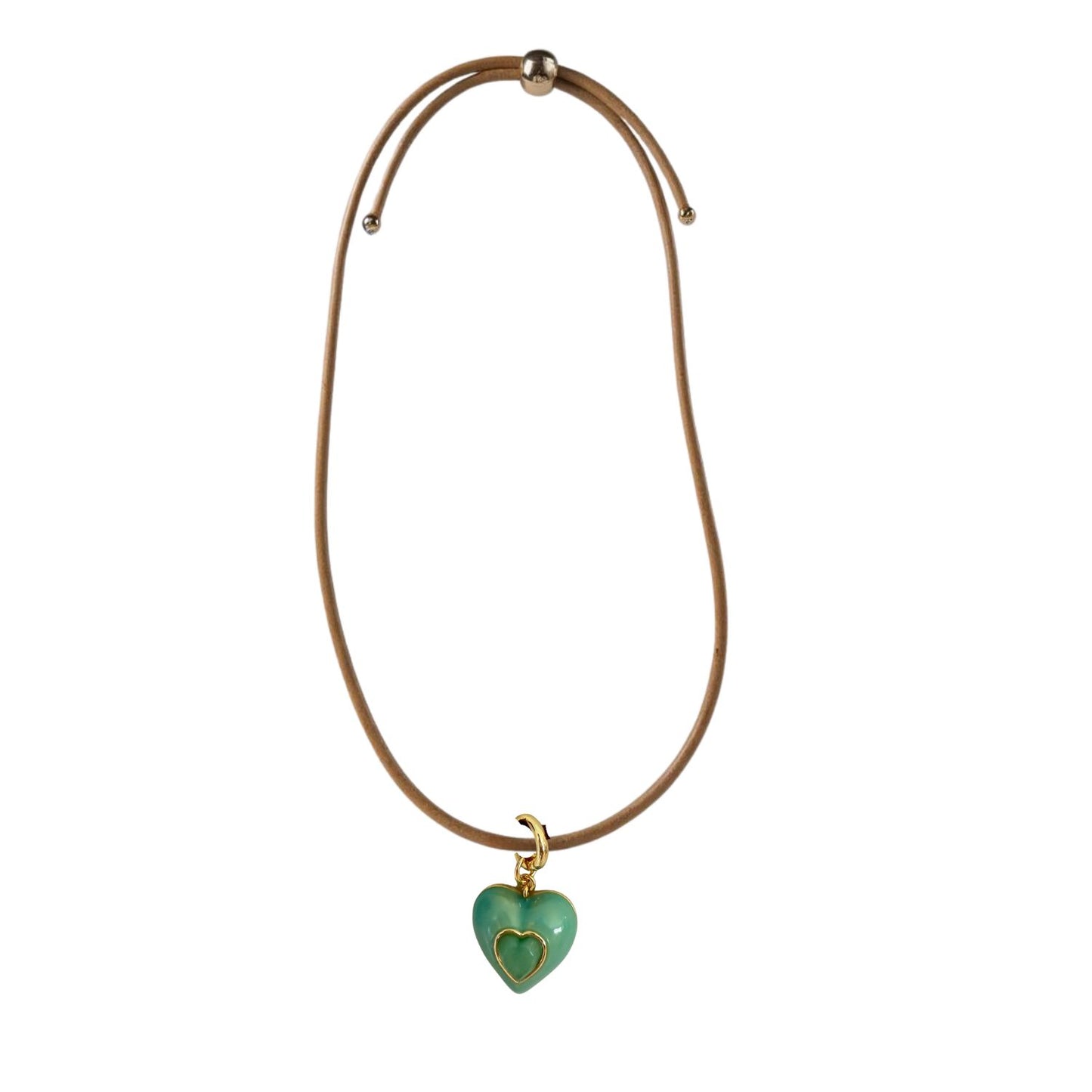 Heart Leather Cord Necklace - Tan