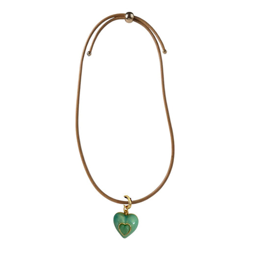 Heart Leather Cord Necklace - Tan