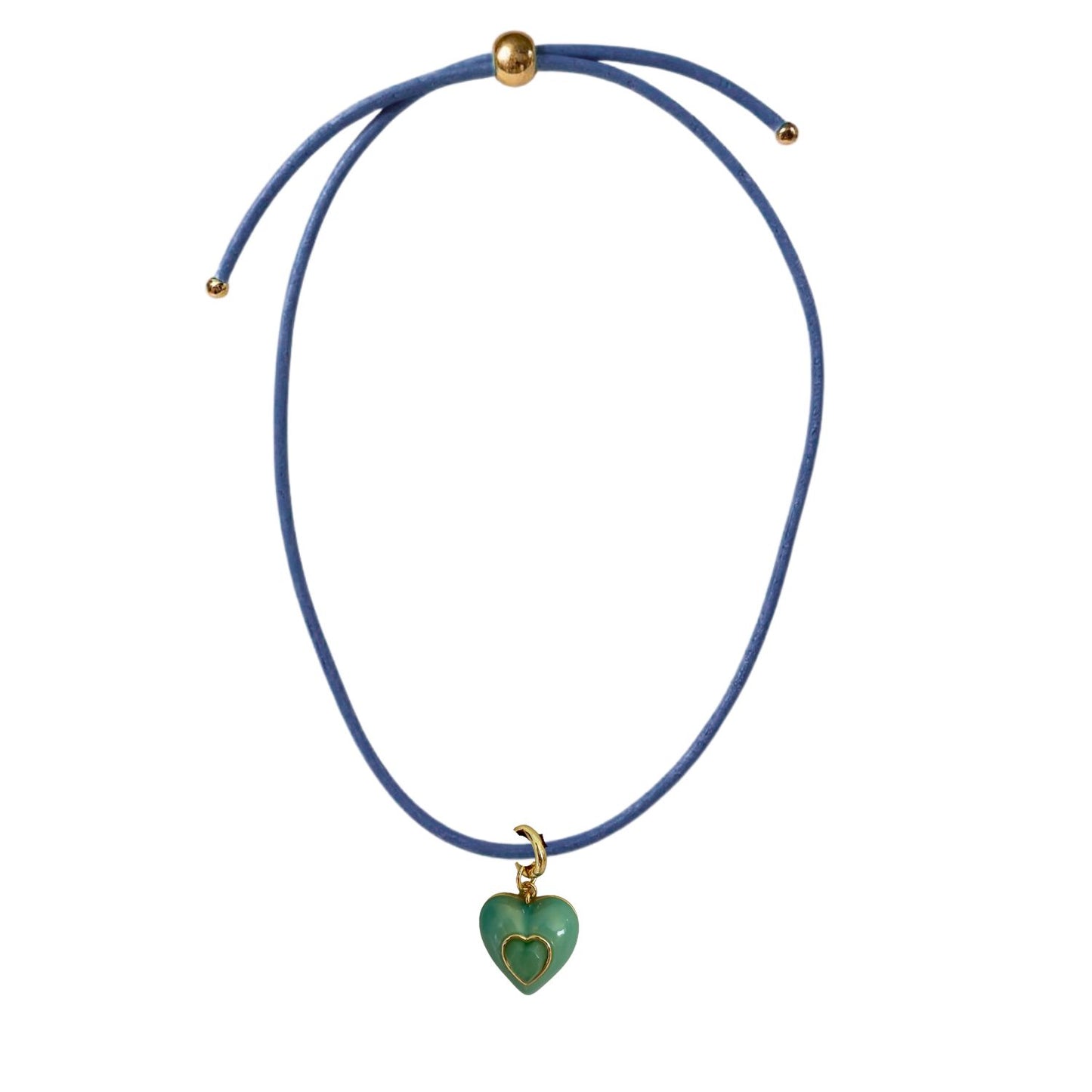 Heart Leather Cord Necklace - Navy