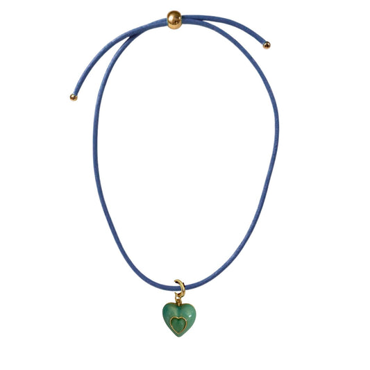 Heart Leather Cord Necklace - Navy
