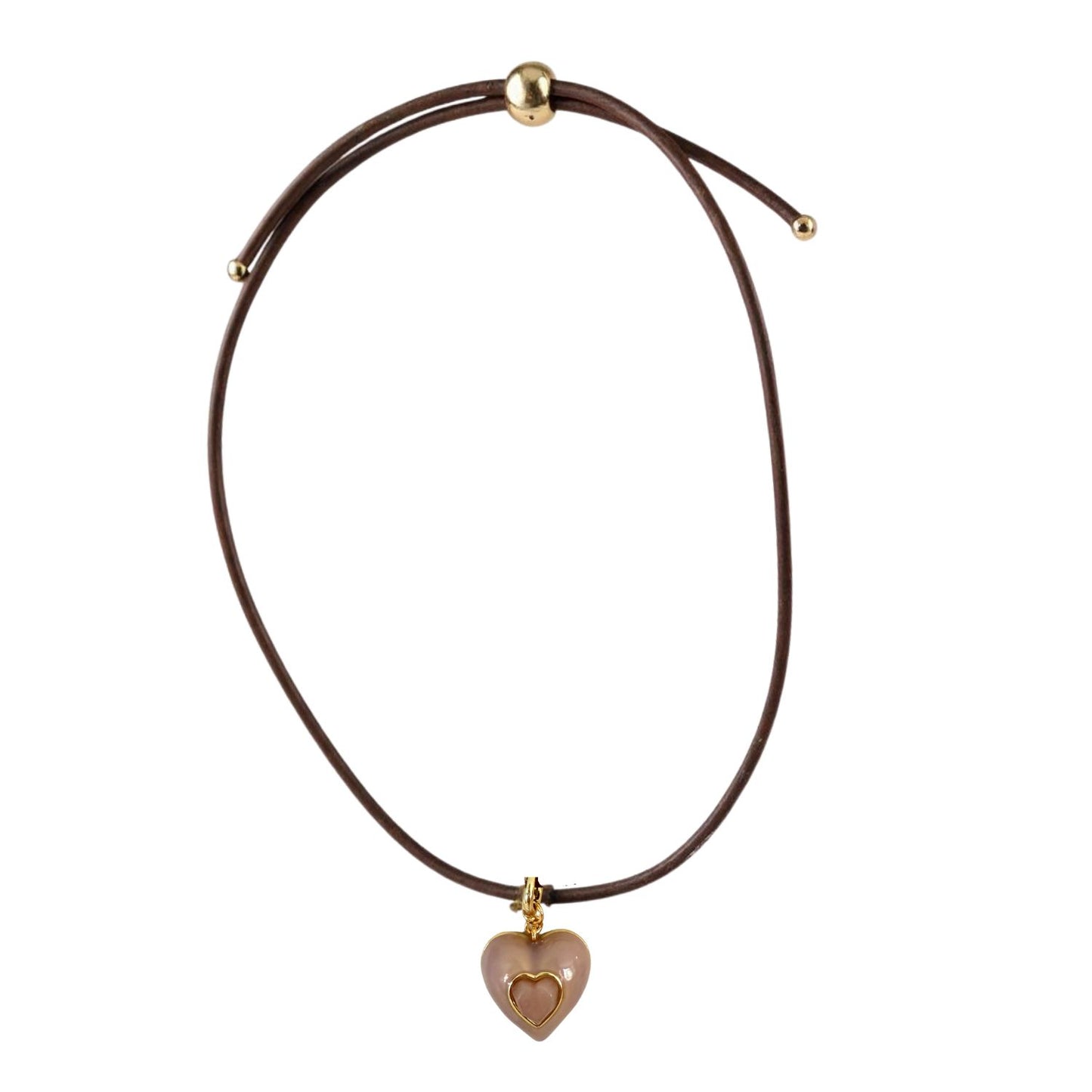 Heart Leather Cord Necklace - Brown