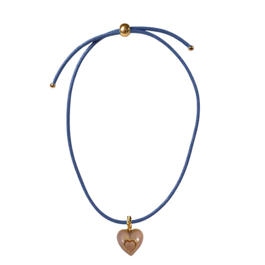 Heart Leather Cord Necklace - Navy