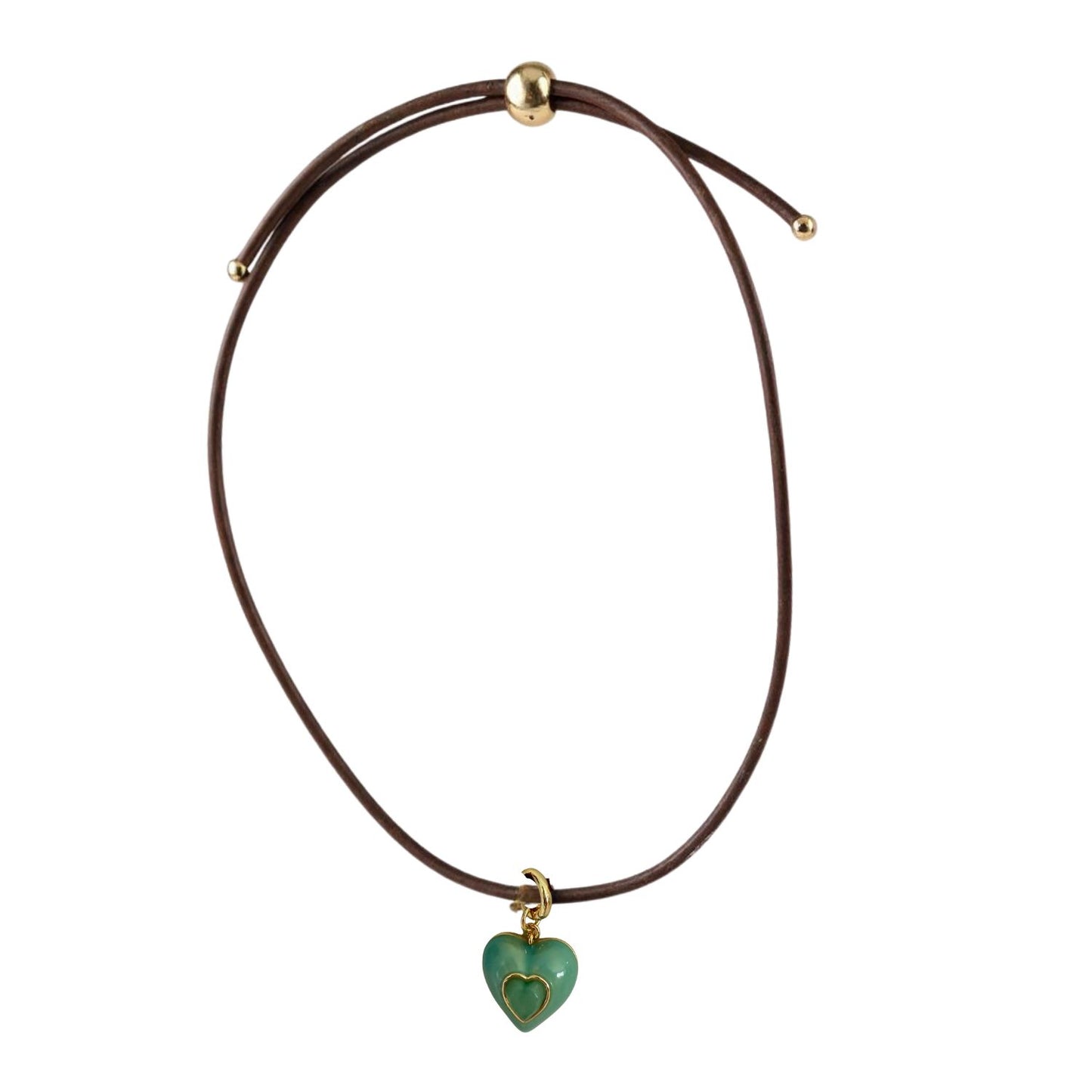 Heart Leather Cord Necklace - Brown