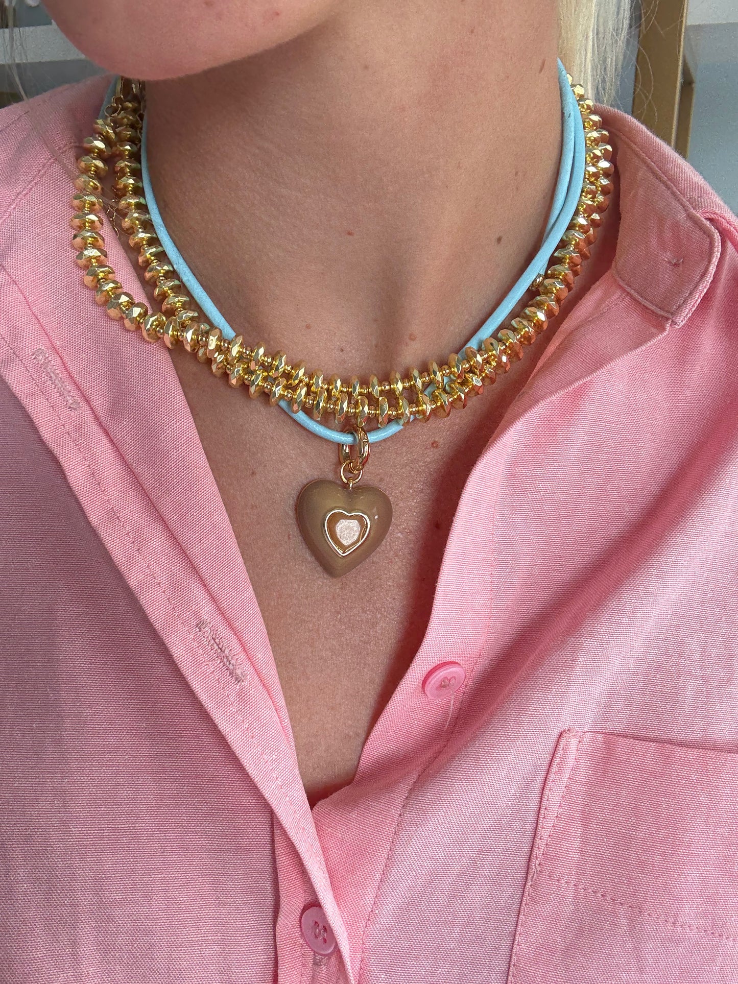 Heart Leather Cord Necklace - Red