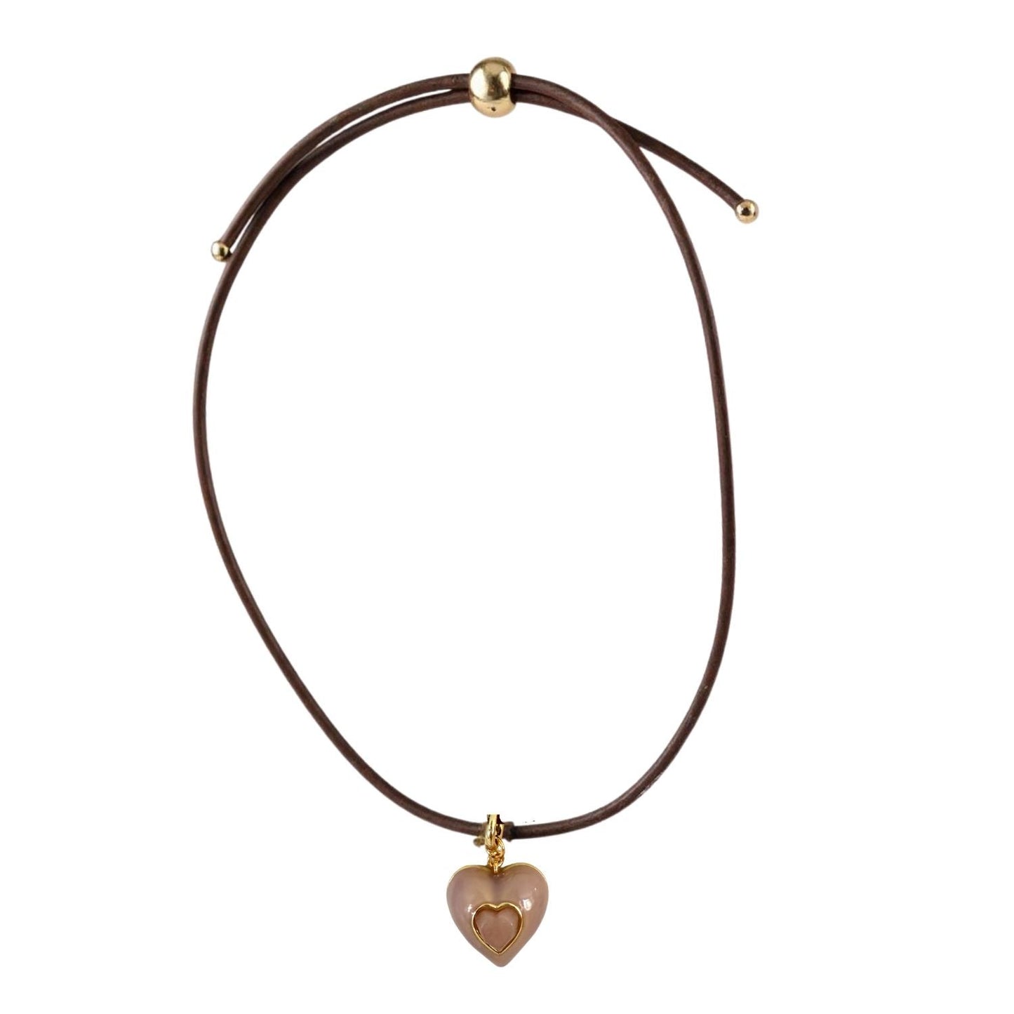 Heart Leather Cord Necklace - Brown