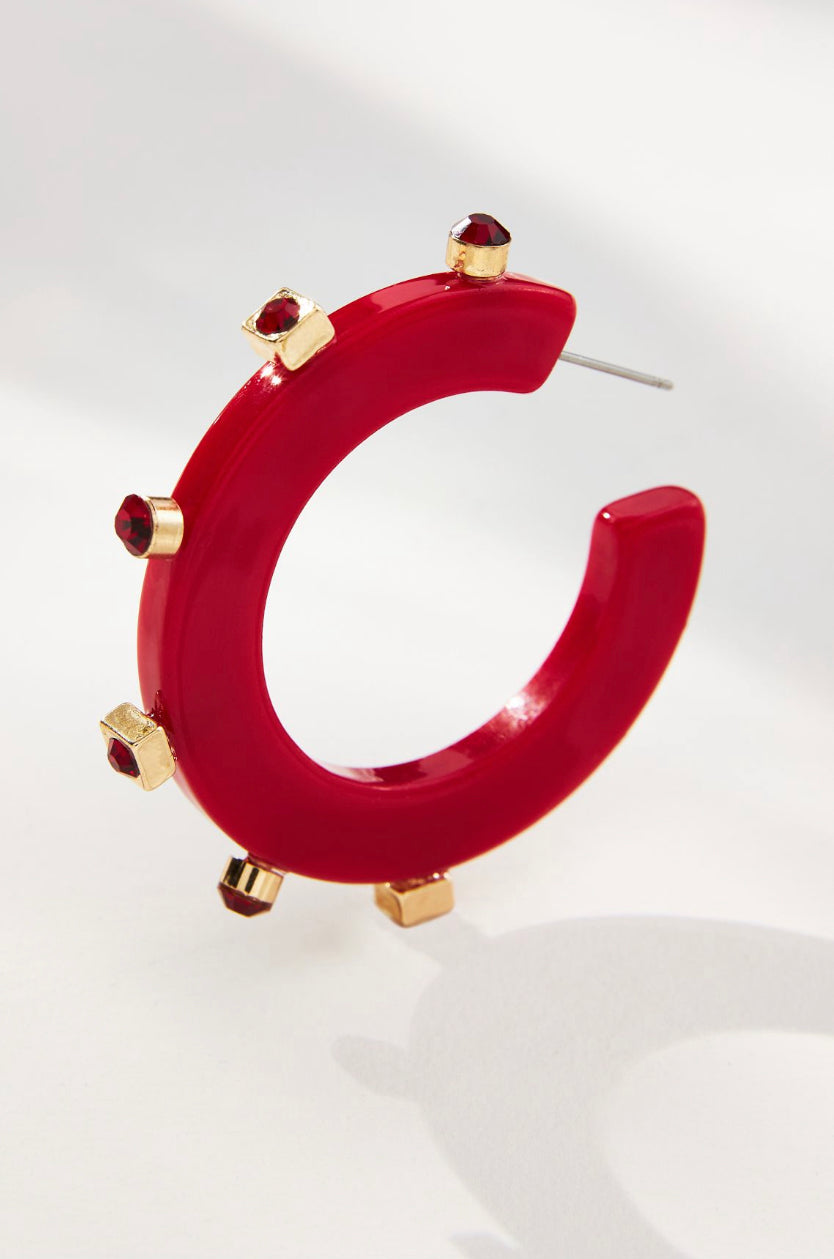 City Girl Jewel Hoop - Red / Red LARGE ONLY- Smith and Co. Jewel Design