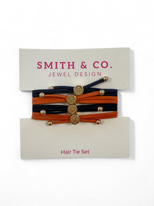Skinny Hair Tie Set - Orange / Navy