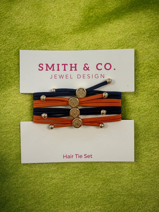 Skinny Hair Tie Set - Orange / Navy