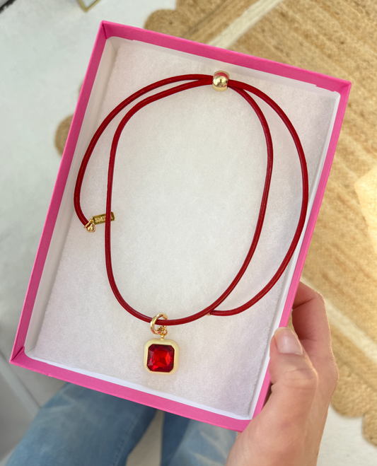 Holiday Red Leather Cord Necklace