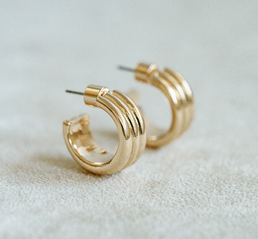 Triple wide gold mini hoop with brushed gold detail.