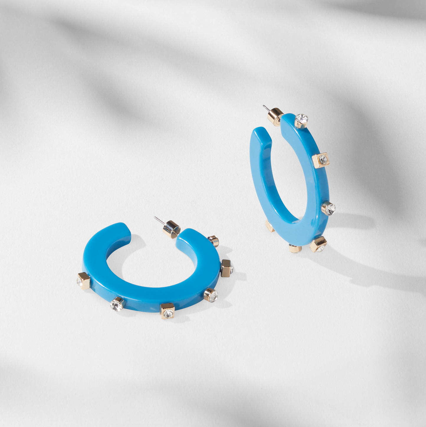 City Girl Resin Jewel Hoop small and large. French Blue with crystal stones.
