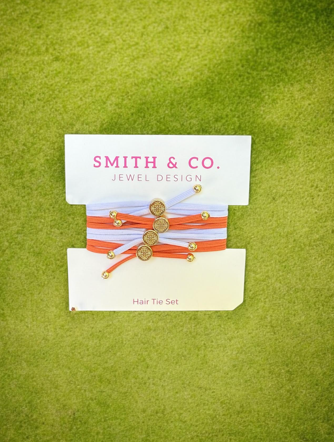 Skinny Hair Tie Set - Orange / White