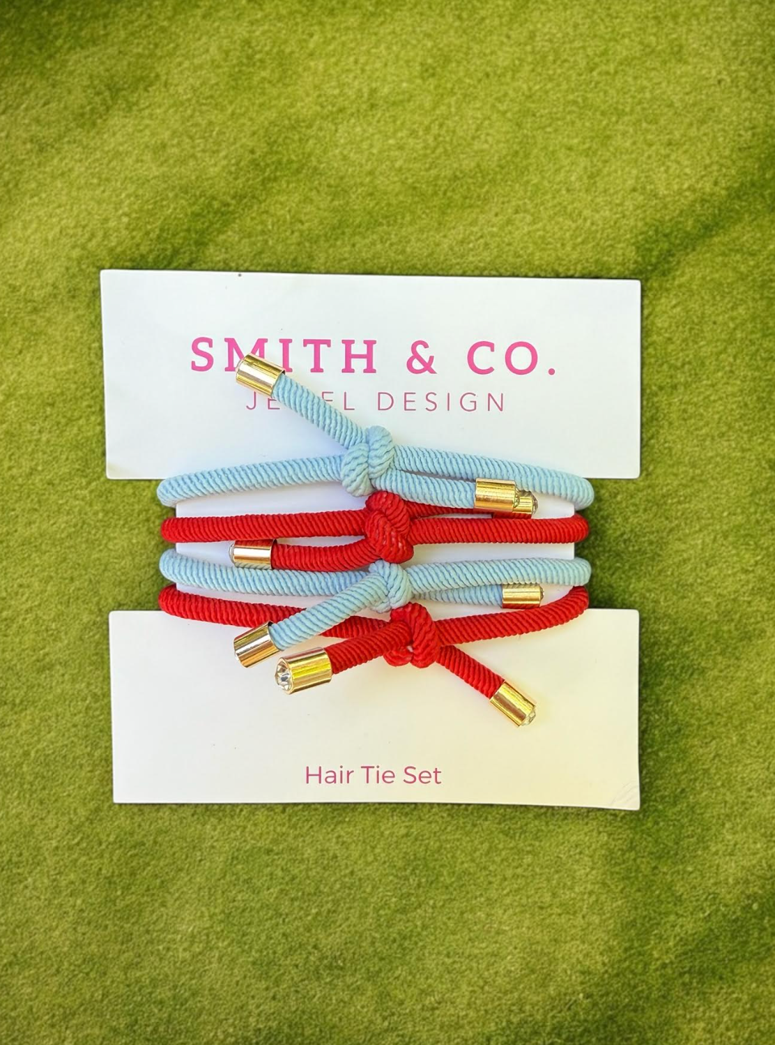 Original Smith & Co. Hair Tie Set - Powder Blue / Red