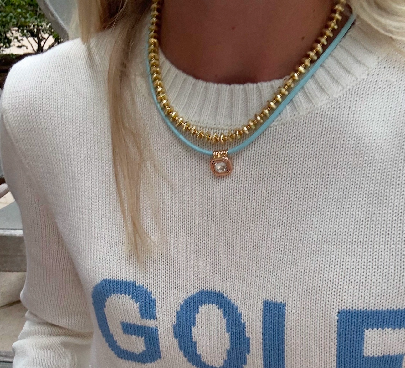 Leather Cord Necklace - Powder Blue