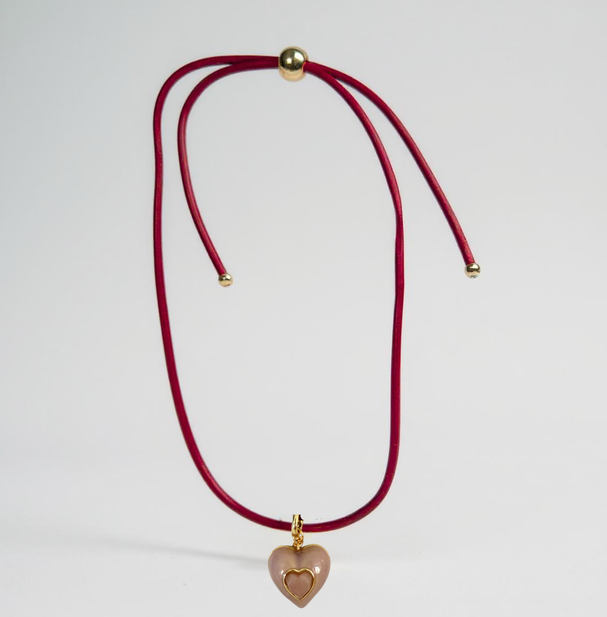 Heart Leather Cord Necklace - Red