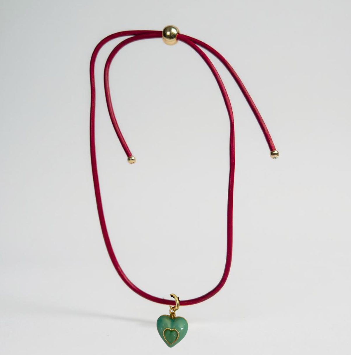 Heart Leather Cord Necklace - Red