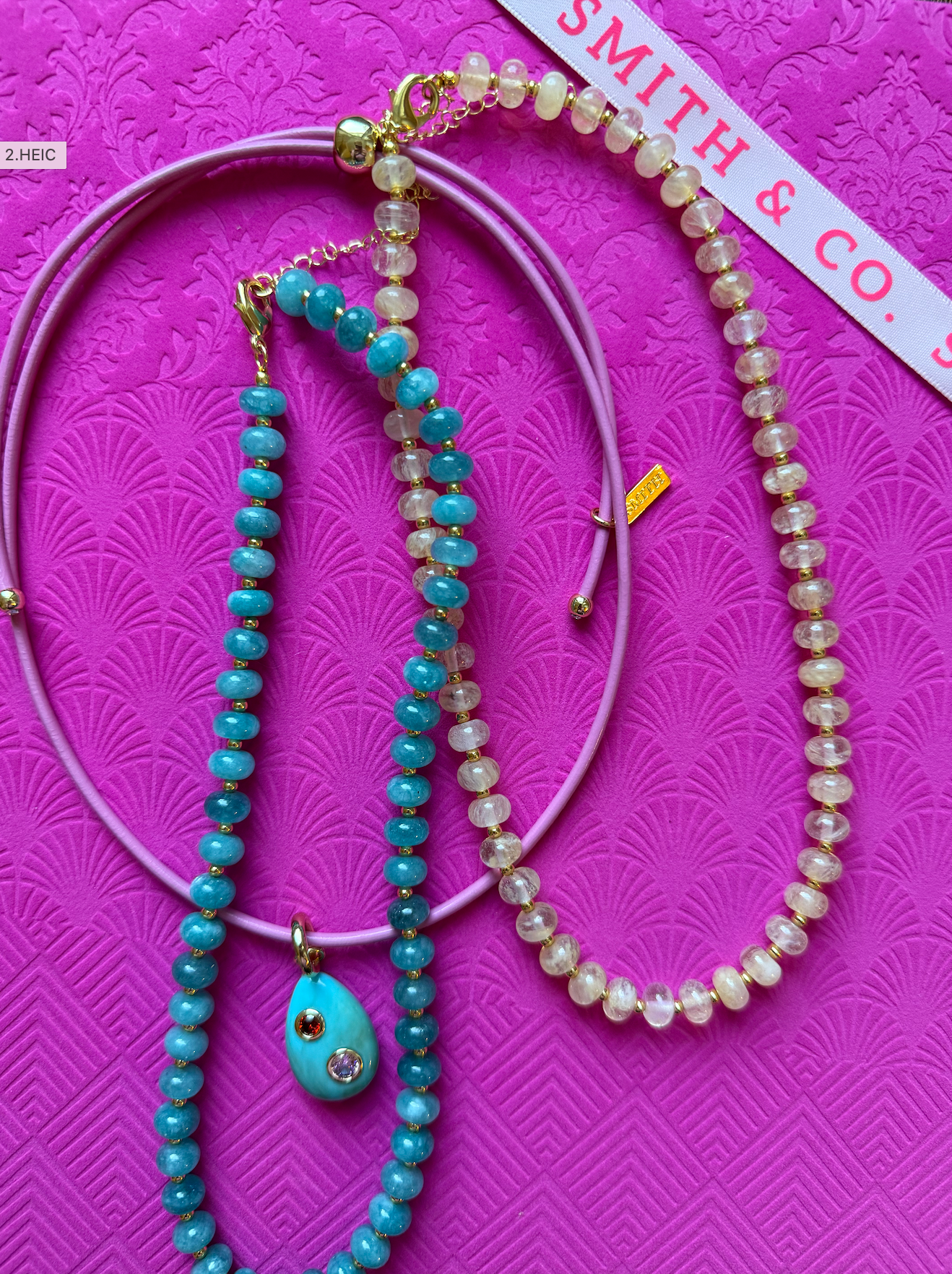 Beach Combing Necklace - Pink / Turquoise