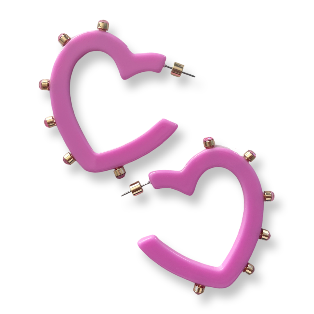 pink heart shaped hearring with classic crystal stones.