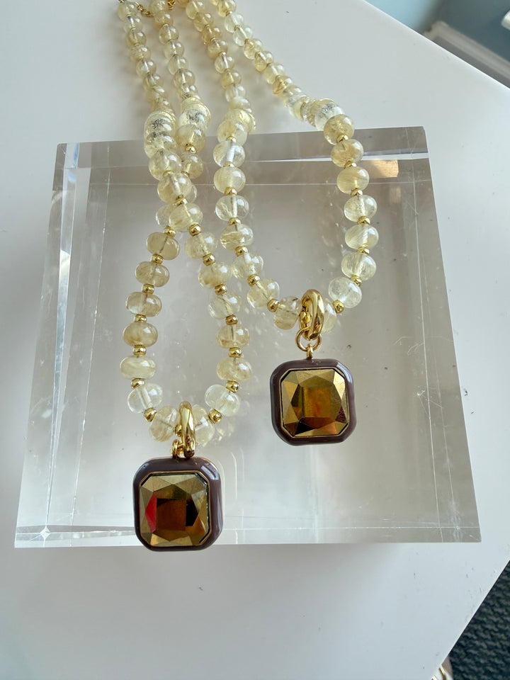 Harvest Pendant Beaded Necklace - Toasted Almond