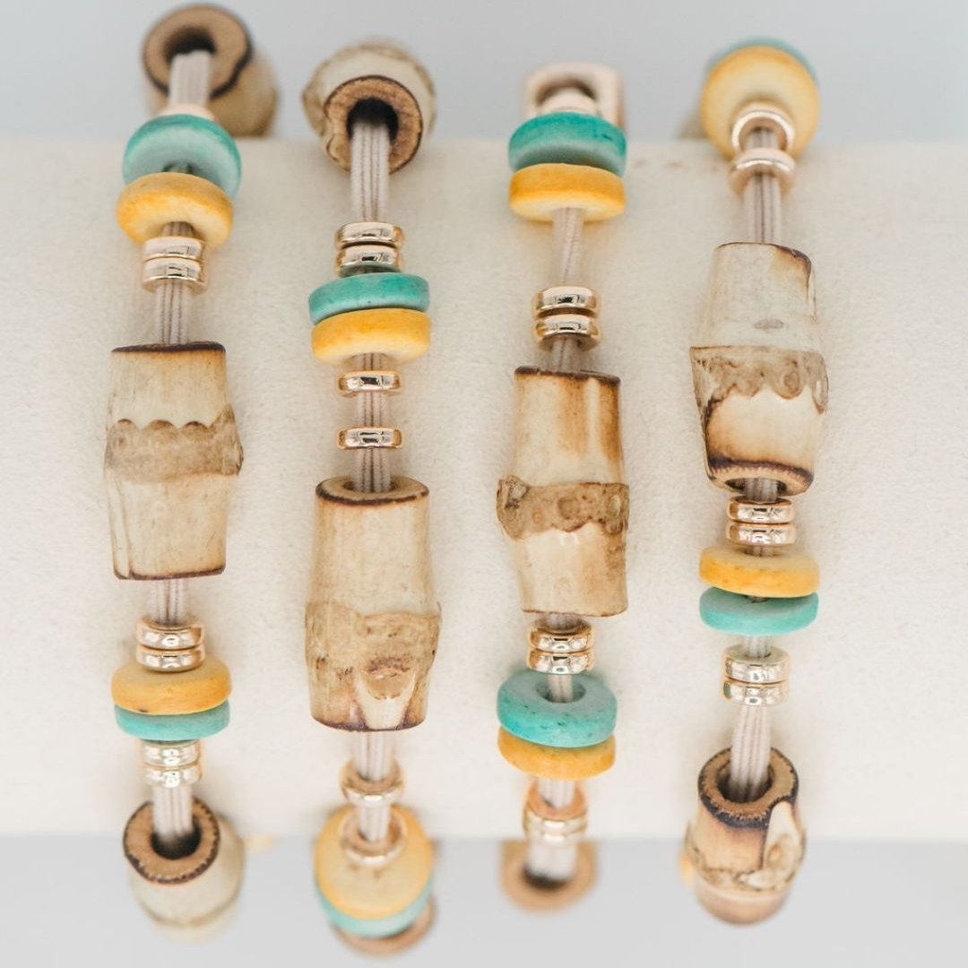 Bamboo Hair Tie Set - Turquoise / Yellow