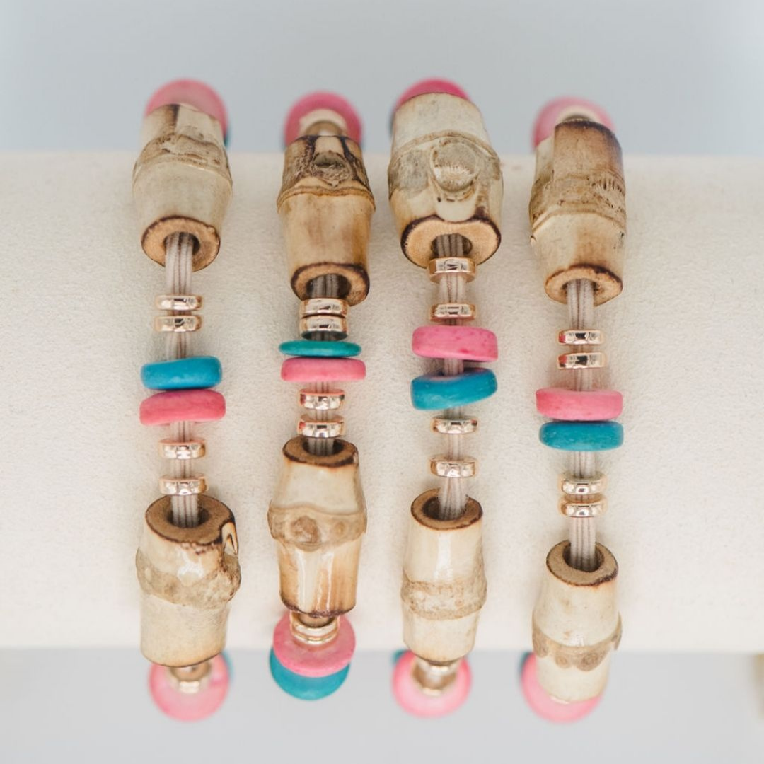 Bamboo Hair Tie Set - Light Blue / Pink