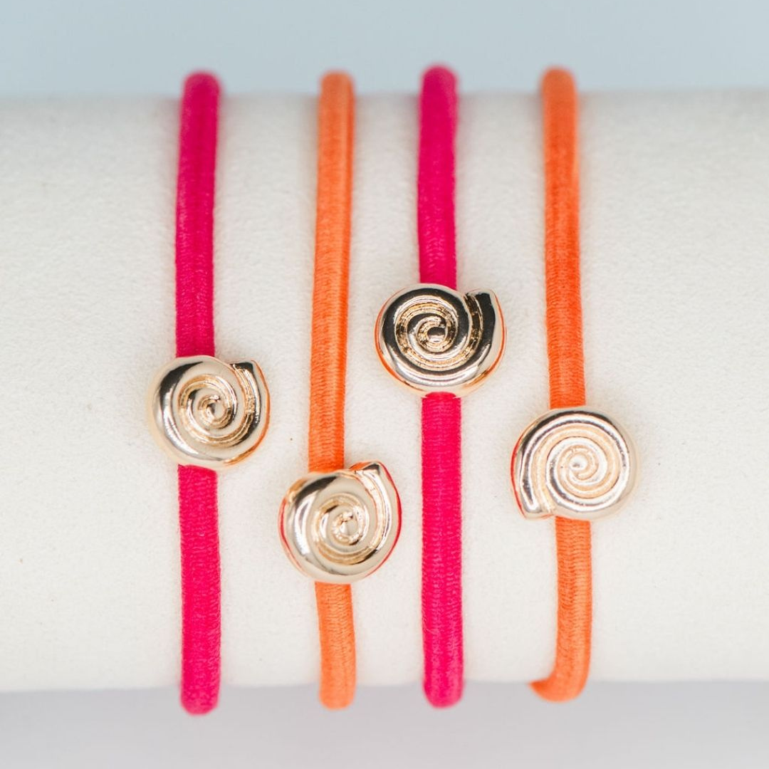 Conch Shell Hair Tie Set - Hot Pink / Orange