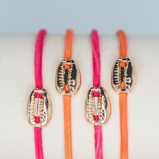 Cowrie Shell Hair Tie Set - Hot Pink / Orange