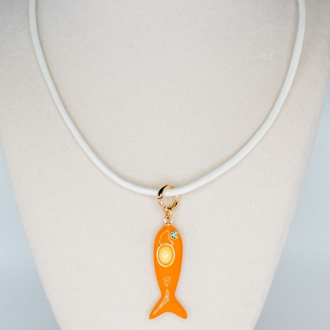 Leather Fish Necklace - Orange Fish