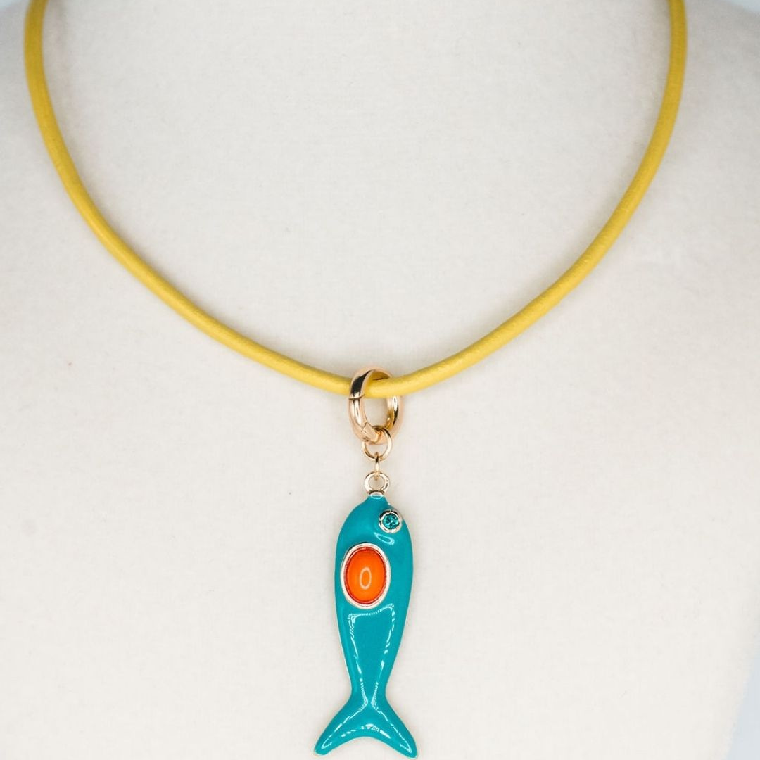 Leather Fish Necklace - Blue Fish