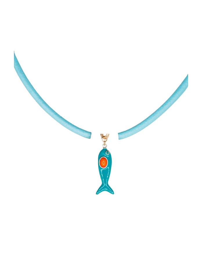 Leather Fish Necklace - Blue Fish