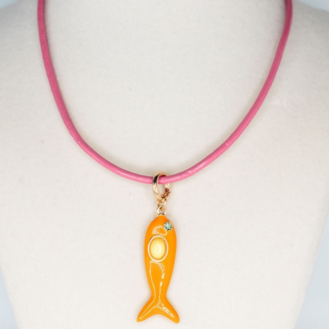 Leather Fish Necklace - Orange Fish