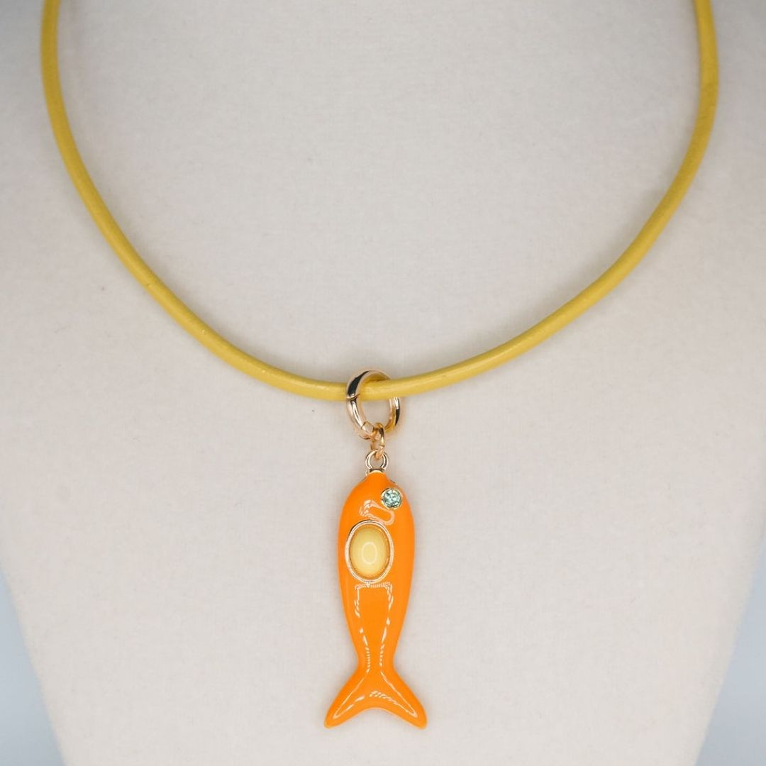 Leather Fish Necklace - Orange Fish