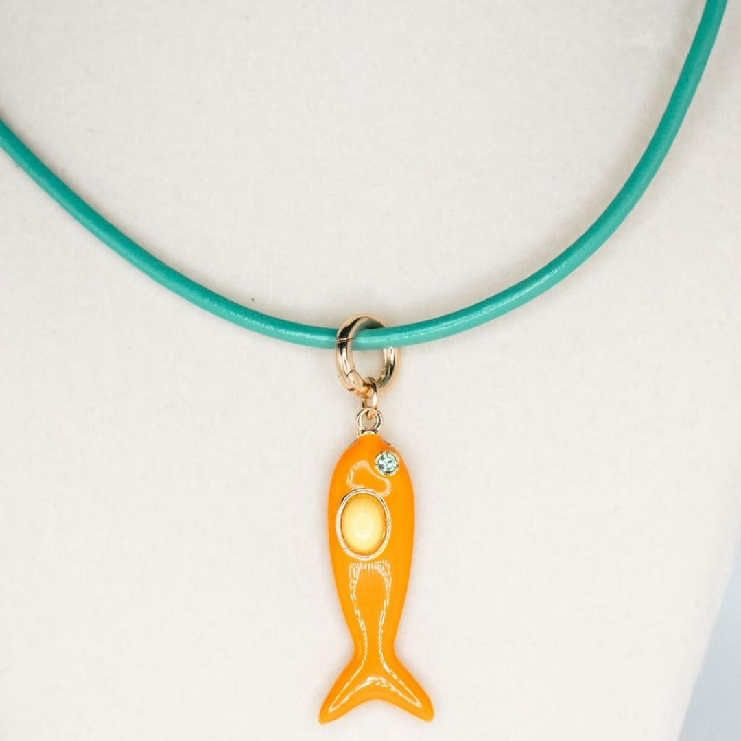 Leather Fish Necklace - Orange Fish