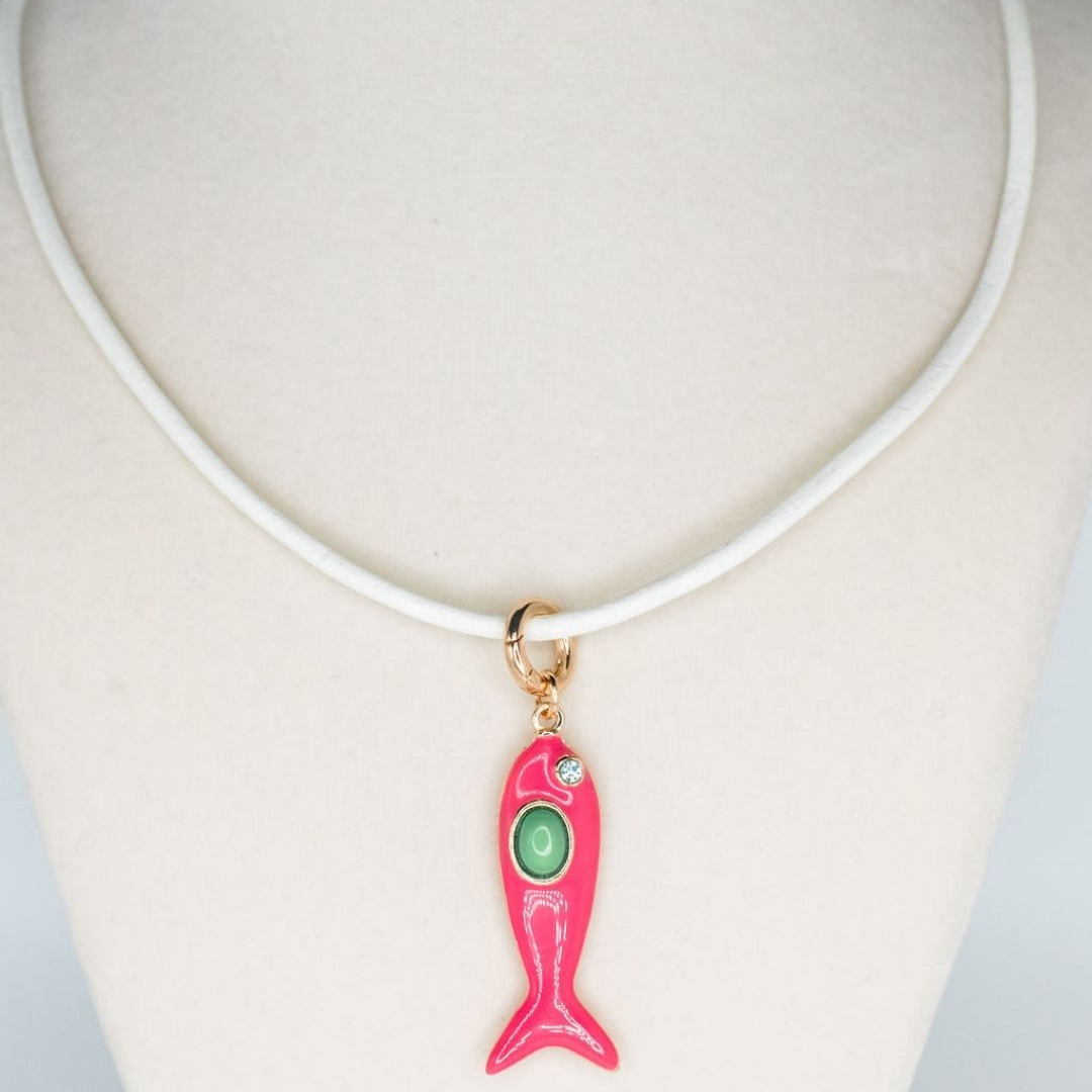 Leather Fish Necklace - Pink Fish