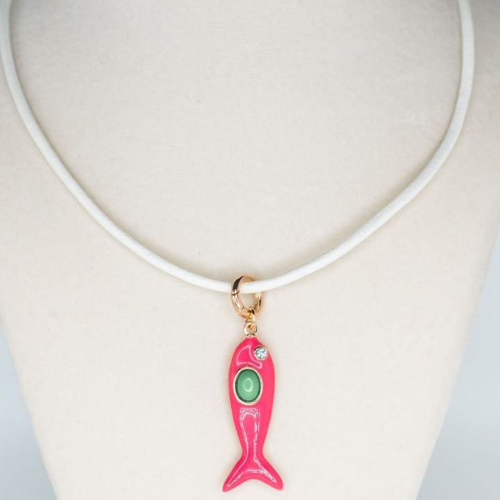 Leather Fish Necklace - Pink Fish