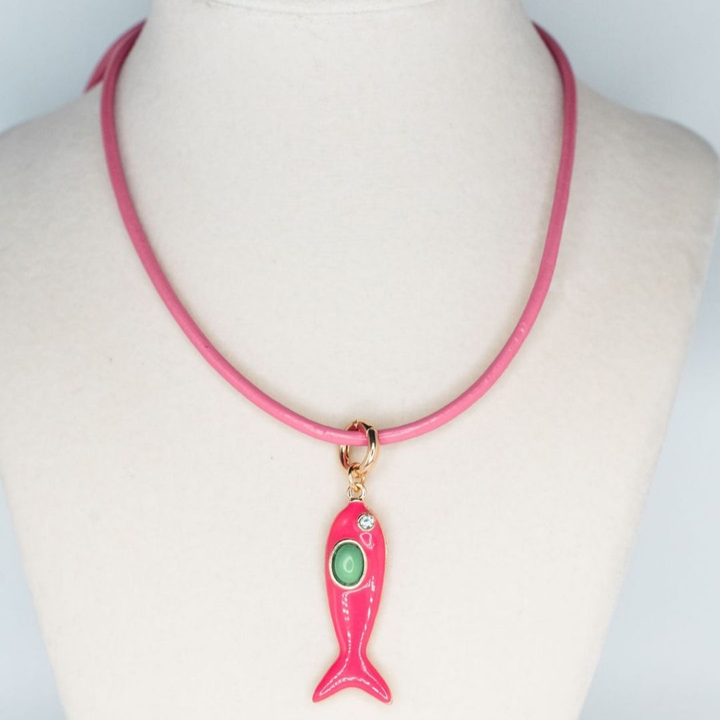 Leather Fish Necklace - Pink Fish