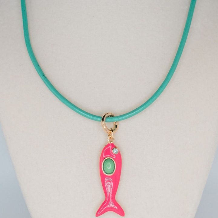 Leather Fish Necklace - Pink Fish