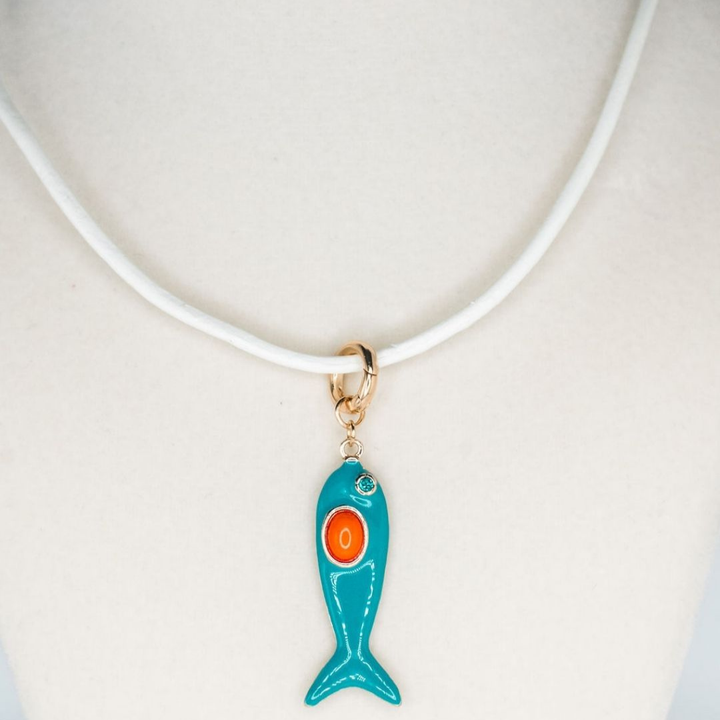 Leather Fish Necklace - Blue Fish