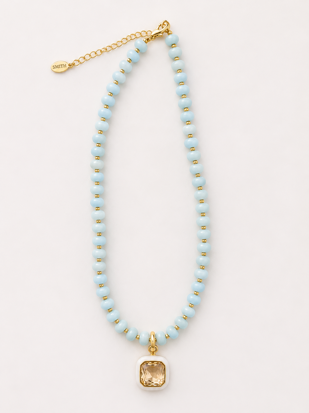 Harvest Pendant Beaded Necklace - Dusty Blue / Egret
