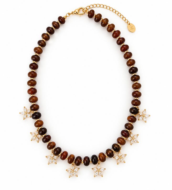 Beaded Bloom Necklace - Brown