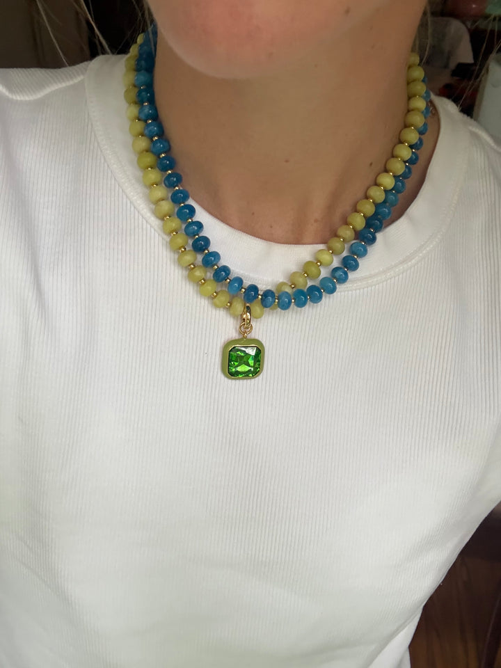 Sea Glass Beaded Necklace - Cobalt Blue