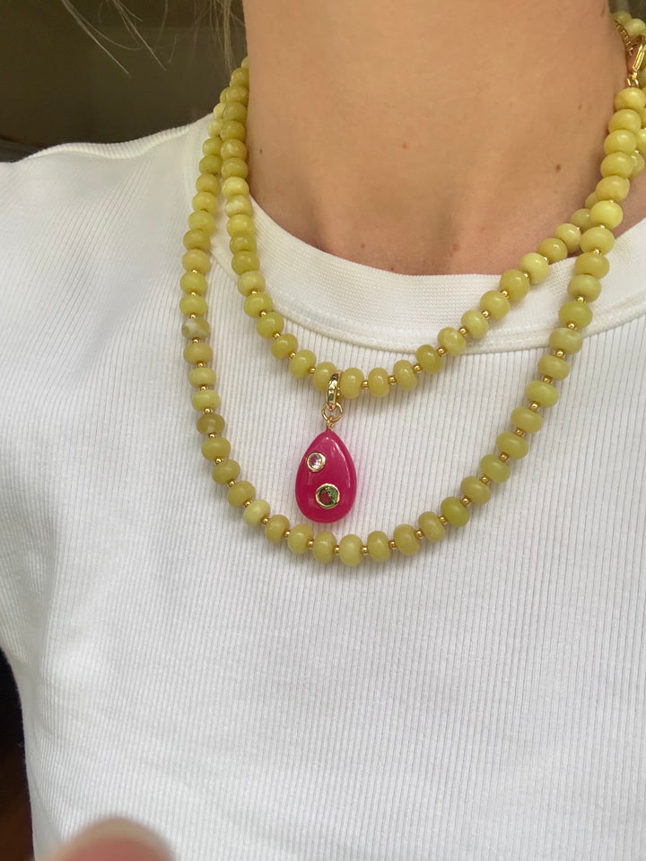 Beaded Drop Necklace - Chartreuse / Pink