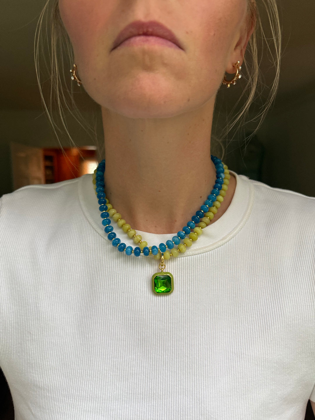 Harvest Pendant Beaded Necklace - Chartreuse