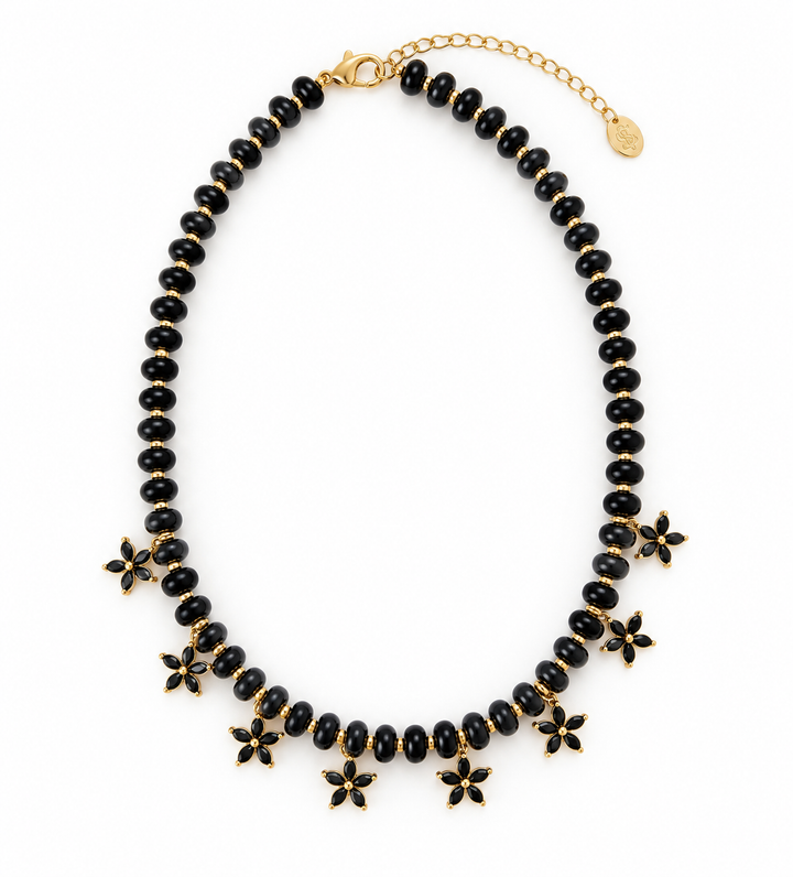 Beaded Bloom Necklace - Navy